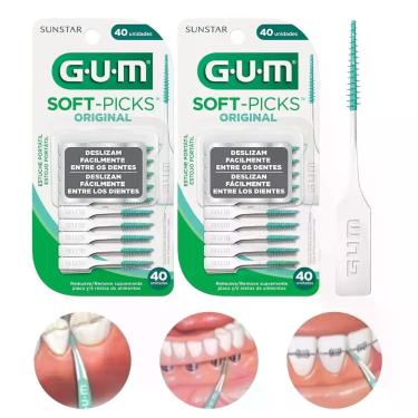 Imagem de Kit 80 Palito Interdental Escova para Aparelho Soft Picks GUM Estojo P