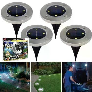 Imagem de Kit 4 Luminaria 8 Leds Solar Spot Balizador Inox Espeto Jardim Escada Refletor Chao Decoracao