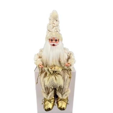 Imagem de Papai Noel Sentado Musical Creme/Gold Decoração Natal 40cm - Zona Livr