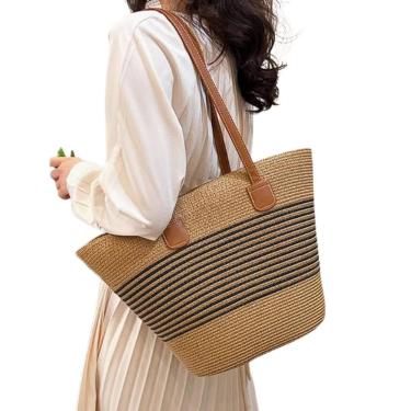 Imagem de Bolsa Feminina Praia Palha Listrada Grande Com Ziper Grande - - anjo d