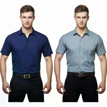 Imagem de Kit 2 Camisas Sociais Microleve Manga Curta cor:Azul Marinho,GrafiteTa