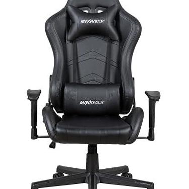 Imagem de MAX RACER - Cadeira Gamer Aggressive - Cadeira Ergonômica para Jogos, Poltronas Gamer de Aço - Até 150kg, Braços 1D, Tecido Sintético PVC, Inclinação 180°, Almofada Cervical e Lombar- Preta