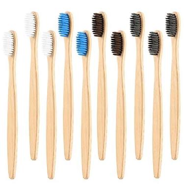 Imagem de NILSTOREY Escovas de dentes de bambu, 10 peças biodegradáveis, ecológicas, sem BPA, escova de dentes de bambu natural, cerdas macias, uso em família, viagens, oficinas
