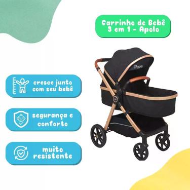 Imagem de Carrinho Bebê 3 Em 1 Passear Apolo Bebê Conforto Adaptador, MULTICOLOR