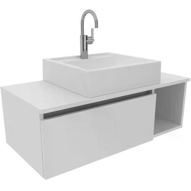 Imagem de Gabinete De Banheiro 80 Cm Com Cuba 1 Porta E Nicho Branco