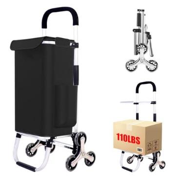 Imagem de Carrinho de compras 2 em 1 para compras, carrinho de compras dobrável com 6 rodas