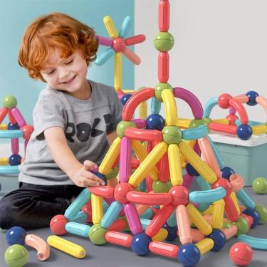Imagem de Brinquedo Educativo Infantil Bloco de Montar Magnético Brastoy 64 ou 1