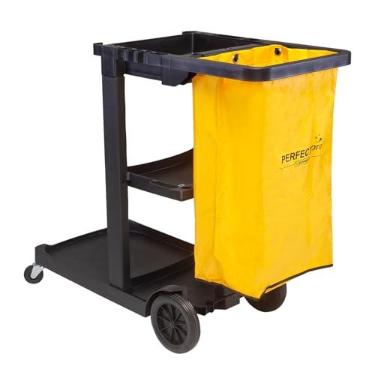 Imagem de Perfect Pro, Carro de Limpeza Funcional Basic Black, Com Rodas, Acompanha Bolsa de Vinil Amarela Sem Zíper - Preto