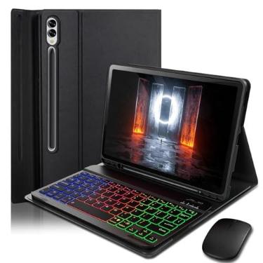 Imagem de Capa de teclado para Samsung Galaxy Tab S10+ Plus / S9 FE+ Plus / S9+ Plus / S8+ Plus / S7 FE / S7+ Plus 31,5 cm - teclado magnético retroiluminado arco-íris de 7 cores com suporte para caneta S com