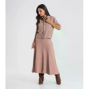 Imagem de Saia Feminina Midi Evasê Em Alfaiataria Endless Marrom, G, Marrom
