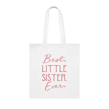Imagem de Bolsa Tote Little Sister (Melhor irmãzinha) para presentear a melhor irmã, bolsa de ombro irmã, bolsas reutilizáveis para irmãs, presente para irmã da irmã e irmão favoritos, Branco