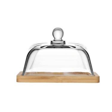 Imagem de Queijeira Quadrada Monaco Base Madeira e Tampa Cristal 18,5cm - Hauskr