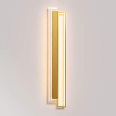 Imagem de Luminária de parede geométrica LED para montagem em parede, luminária de parede linear de metal dourado para cabeceira, arandelas modernas para iluminação de parede para quarto e sala de est