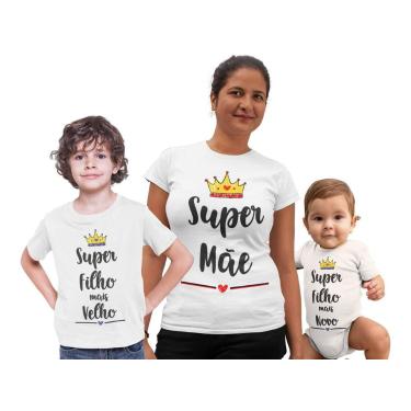 Imagem de Kit 3 Camiseta e Body Mãe e Filhos Dia das Mães Super Mãe - Del France