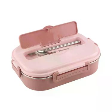 Imagem de Caixa Bento Portátil De Aço Inoxidável Com 4 Compartimentos Para Armaz