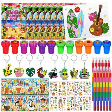 Imagem de Cinrobiye 72 Lembrancinhas Para Festa Havaiana Luau, Livros De Colorir Flamingo Tropical Moana A Granel, Enchimentos Sacolas Brindes Aniversário Verão Aloha Tiki, Adesivos Tatuagens, Carimbos E Prêm