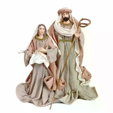 Imagem de Presépio de Natal Sagrada Família Plus Seda Off White e Nude 30cm - Tu