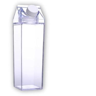 Imagem de Garrafa De Leite Água Suco Bebidas Acrílico Plástico Transparente Formato Caixa de Leite para Geladeira 1 Litro (Transparente)
