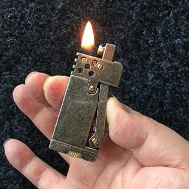 Imagem de Isqueiro vintage antigo, isqueiro reutilizável à prova de vento, acendedores de querosene de metal de chama macia e divertida (prata)