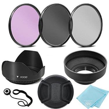 Imagem de Kit de filtro de 3 peças (UV-CPL-FLD) + capa de lente de tulipa + capa de borracha macia + tampa de lente + para lentes selecionadas Canon, Nikon, Sony, Olympus, Panasonic, Fuji, Sigma SLR, lentes e câmeras, 55MM