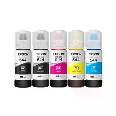 Imagem de Kit 5 Tintas Epson 544 T544 Original 2 Preto , 1 Ciano , 1 Amarelo , 1 Magenta L-3110 L-3150 L-3250 - Refill