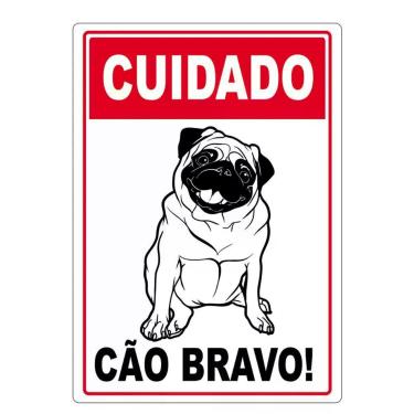 Imagem de Adesivo Placa Cuidado Cão Bravo Vertical 27X17Cm Vermelho