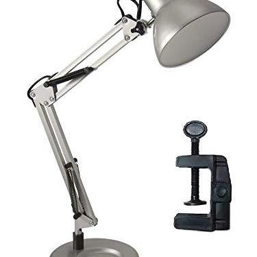 Imagem de Luminária Mesa 2x1 Metal Abajur Lâmpada Articulável Base Garra Flex MT-811c Cor: Prata