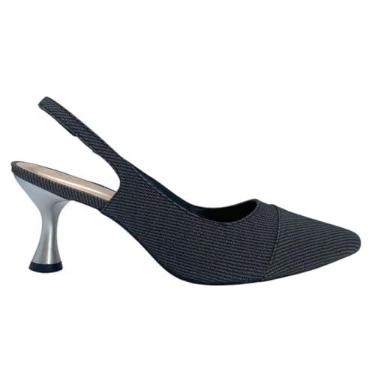 Imagem de Scarpin Bicolor Aberto Atrás Salto Fino Confort 191 (Napa Preto, BR, Adulto, Numérico, 38)