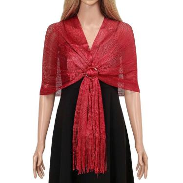 Imagem de Echarpe Lenço Xale Brilhante Estampado Festas Vermelho - - anjo da mam