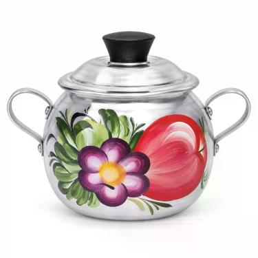 Imagem de Açucareiro Bojudo de Alumínio com Tampa e Alças 500G Pintado Estampa Floral para Cozinha