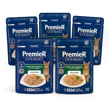 Imagem de 5 Premier Gourmet Para Gatos Adultos Castrados Frango 70g