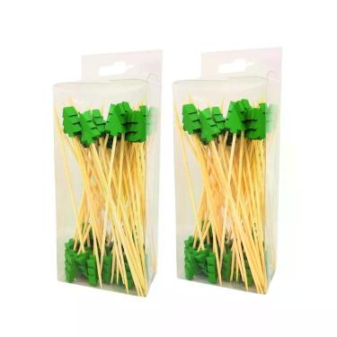 Imagem de Palitos para Petisco Magizi Decorado com Tema de Árvore Bambu Ecológico Festa de Natal Amadeirado Yangzi 100