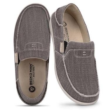 Imagem de Sapatos masculinos sem cadarço, sapatos de barco masculinos com suporte de arco, mocassins ortopédicos de lona para fascite plantar, chinelos de caminhada internos e externos para alívio da dor