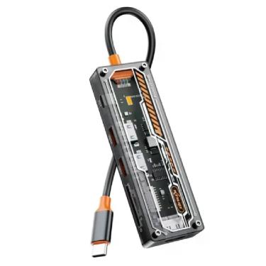 Imagem de Hub USB-C KP-HB508 6 em 1 com HDMI 4K, USB 3.0, USB 2.0, Leitor de Cartão SD e TF, PD 3.0 65-87W Preto SD