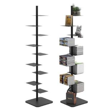 Imagem de Choowin Estante vertical vertical com 9 prateleiras, prateleira de livros de árvore estreita flutuante moderna, ajustável, prateleira de livros, prateleira de exibição para quarto, sala de estar
