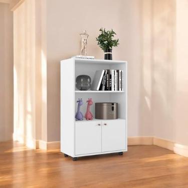 Imagem de Organizador Estante Livreiro com Divisórias e portas para Escritorio Sapateira Prateleira para Decoração de ambientes e Cantinho do Café com Rodas Rodizio - Cores