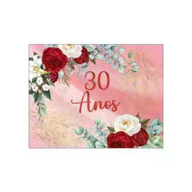 Imagem de Painel de Festa Horizontal 1,55 X 1,20 - 30 Anos Efeito Mármore Floral