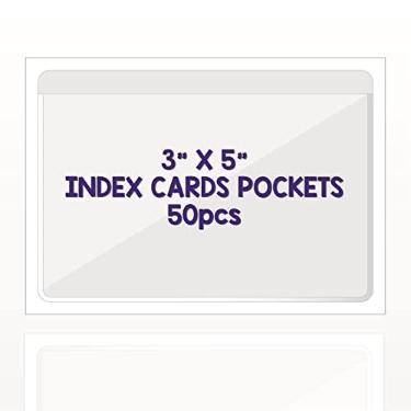 Imagem de Bolsos adesivos transparentes de 7,6 cm x 12,7 cm com carregamento superior aberto, pacote com 50, suportes de etiquetas de plástico para caixas de armazenamento e biblioteca, ideal para organizar e