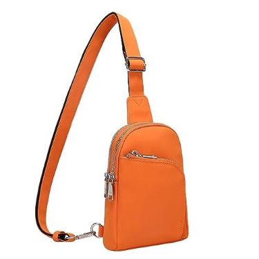Imagem de INICAT Bolsa tiracolo de nylon para mulheres, pochete pequena transversal para celular, bolsas de viagem, presentes, Laranja pura, Small, Casual