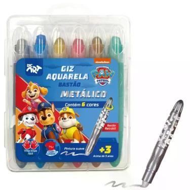 Imagem de Giz de Cera Aquarela DAC 4730 Ponta Retrátil 6 Cores Metálicas Patrulha Canina
