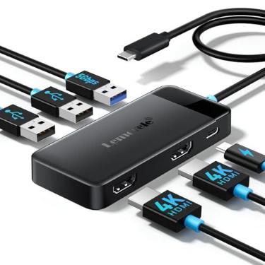 Imagem de Lemorele Dock Station 2 HDMI 4K 30Hz para 2 Monitores, Adaptador USB C 6 em 1 com 3 Portas USB 3.0, PD 100W, Compatível com MacBook, Dell, HP, Surface 6