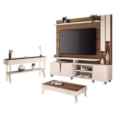 Imagem de Estante Home Theater Virtus Castanho Off White com Mesa de Centro Cade