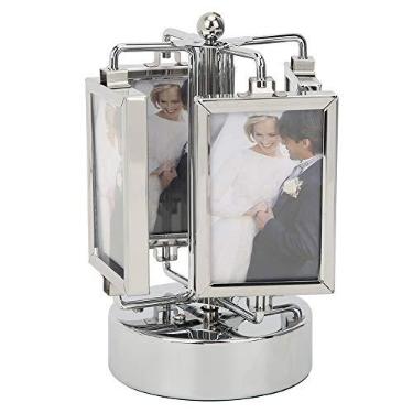 Imagem de Tomotato Moldura giratória, elegante mostrador de fotos em carrossel de metal com rotação de 360° e caixa de música, 7,6 x 5 cm, vidro e metal, moldura dupla face para decoração de casa e presente