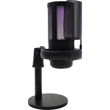 Imagem de Microfone Gamer Condensador RGB Preto com Conector Monitoramento Fone de ouvido USB/TIPO-C Plug and Play Para Jogos Streaming e Gravações