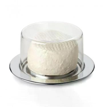 Imagem de Prato Inox Cúpula Acrílico Porta Queijo Mina Frios Geladeira