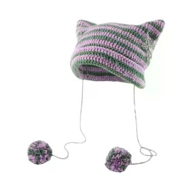Imagem de Gorro De Lã Tricotado Com Orelhas De Diabo Y2K Para Mulheres, Estilo H