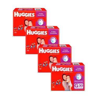 Imagem de Kit 4 Fralda Roupinha Huggies Supreme Care Tamanho G Pacote Mega 30 Un
