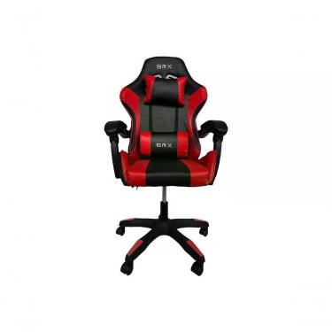 Imagem de Cadeira Gamer Impact Red em Tecido com Encosto Reclinável, Apoio de Braços Ajustável e Almofadas Cervical e Lombar