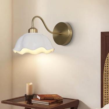 Imagem de Magiroz Luminária De Parede Única Dourada Moderna Meados Do Século, Industrial Vintage, Simples, Rústica, Latão Antigo Com Abajur Vidro Branco, Lâmpadas Retrô Mwl02-1B