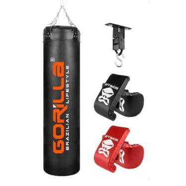 Imagem de Gorilla Saco de Pancada Boxe Muay Thai Grande 180 cm + 02 Pares de Luva Bate Saco + Suporte Teto
